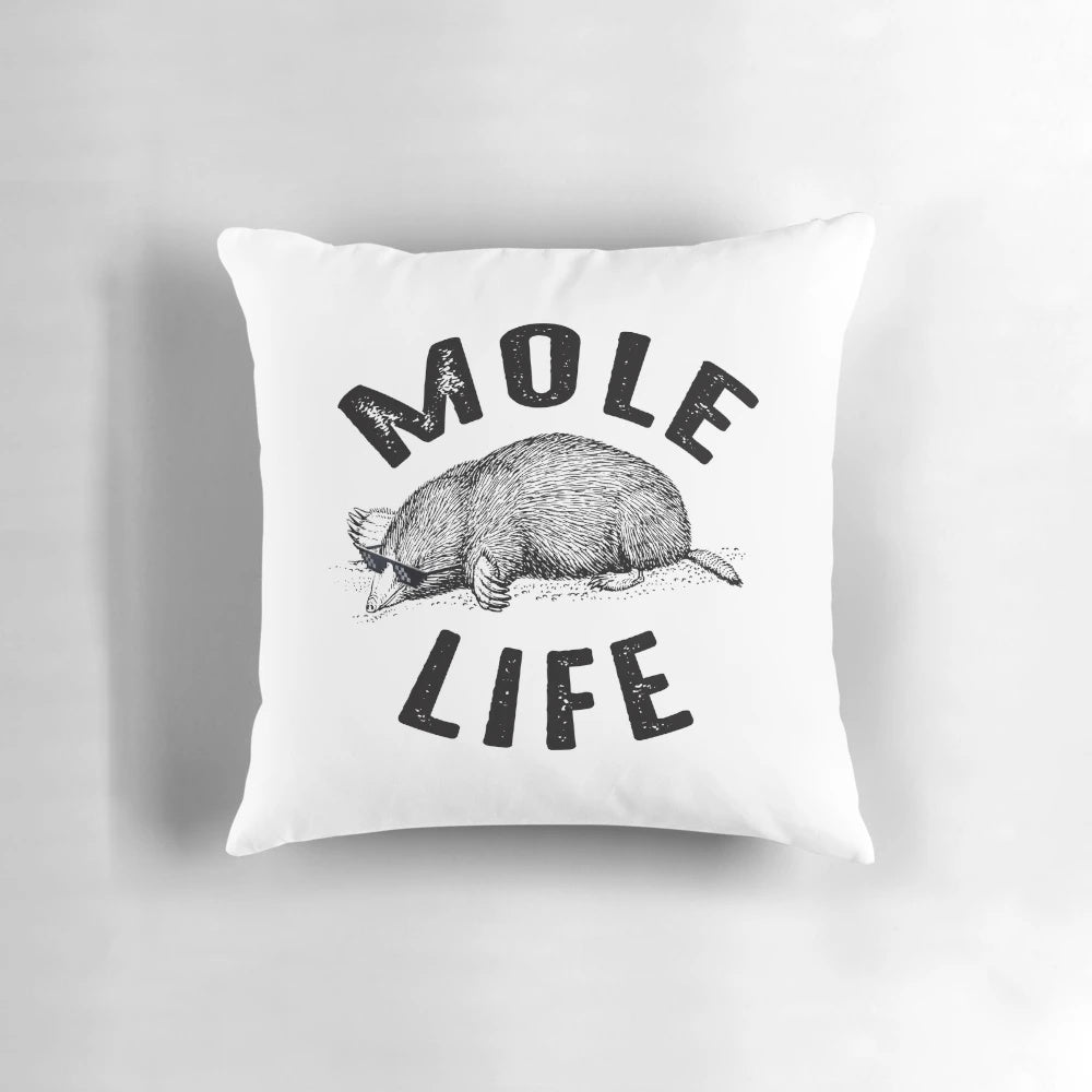 Playful mole meme printed on a soft, plush throw pillow