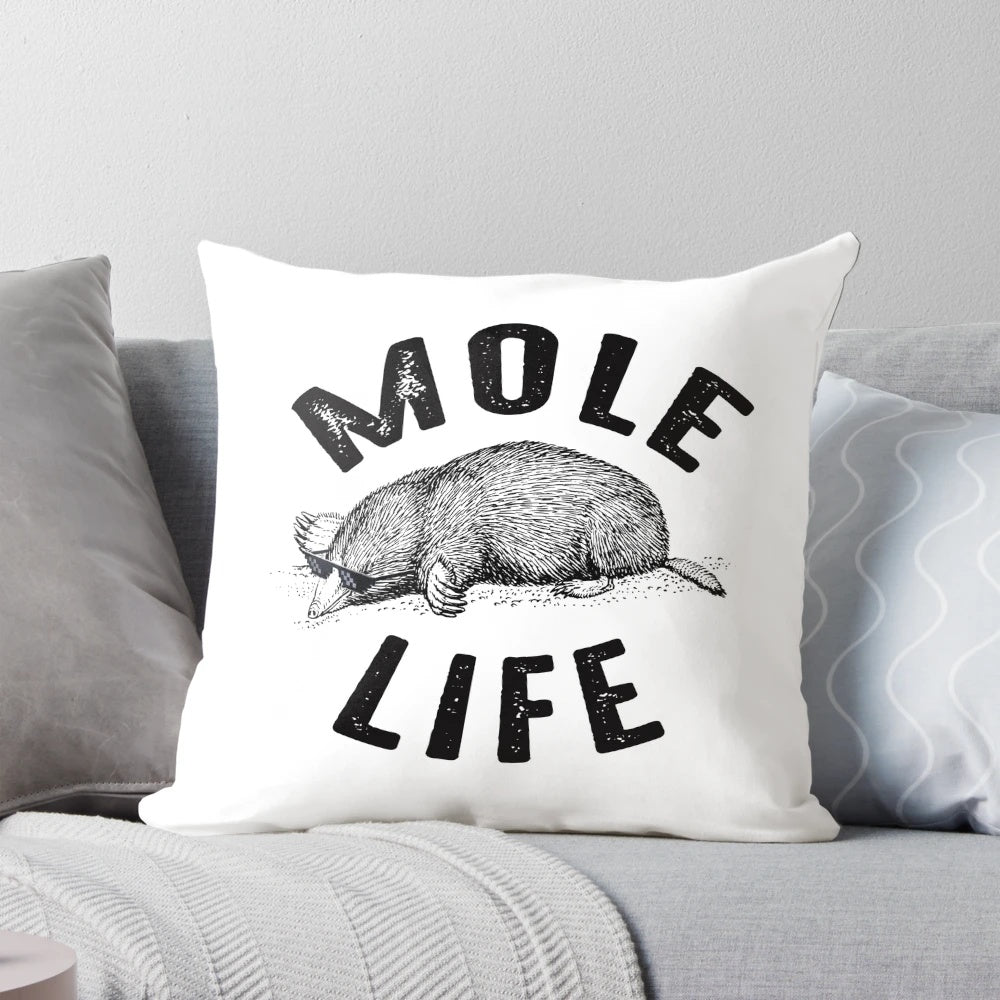 Playful mole meme printed on a soft, plush throw pillow