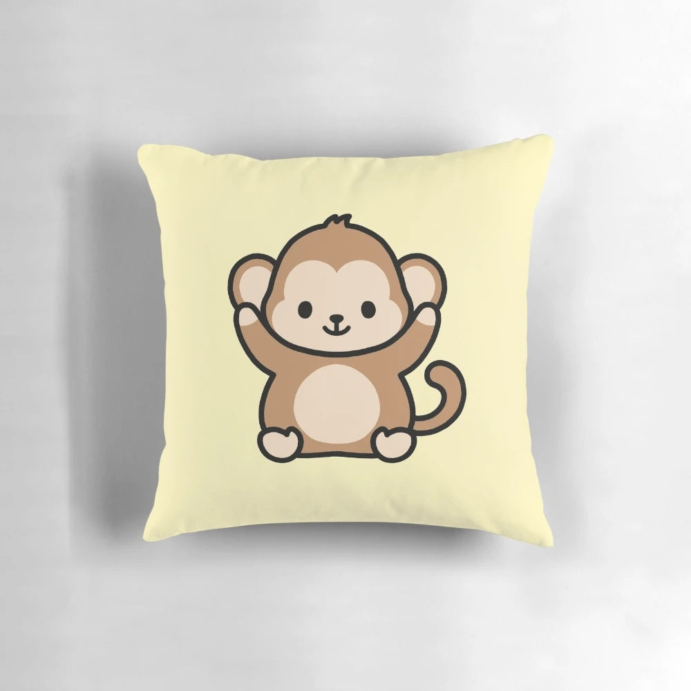 Soft and cuddly monkey-shaped pillow with a cute, pastel cartoon design