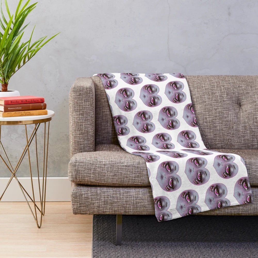 Cozy monster girl plush blanket with cute heart-shaped eyes