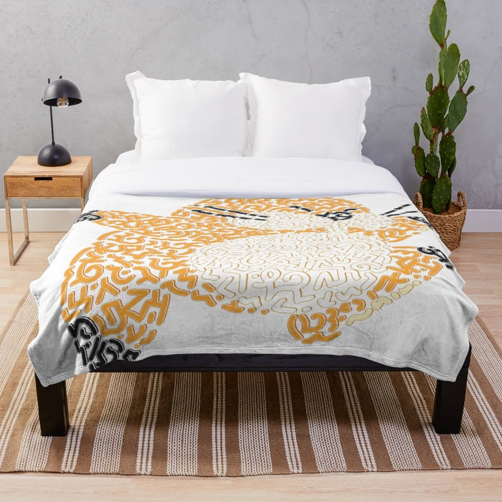 Monty Mole inspired plush throw blanket with doodle style patterns