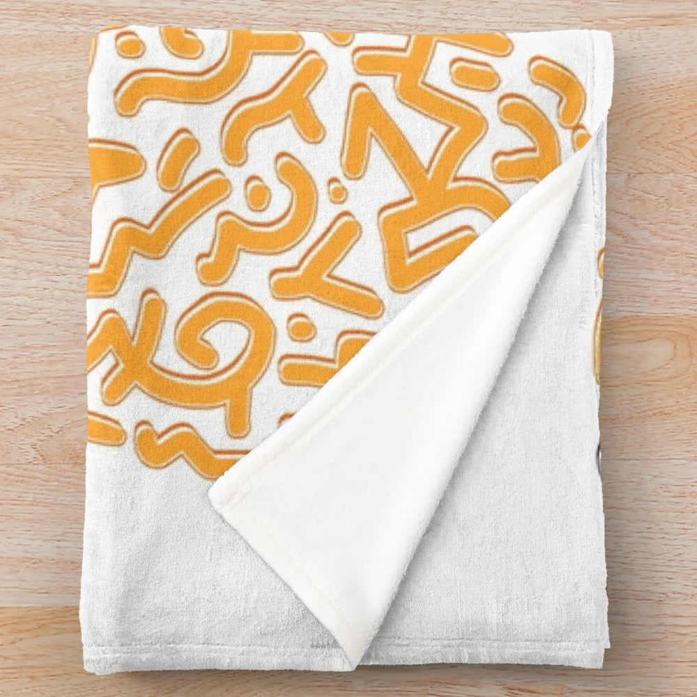 Monty Mole inspired plush throw blanket with doodle style patterns