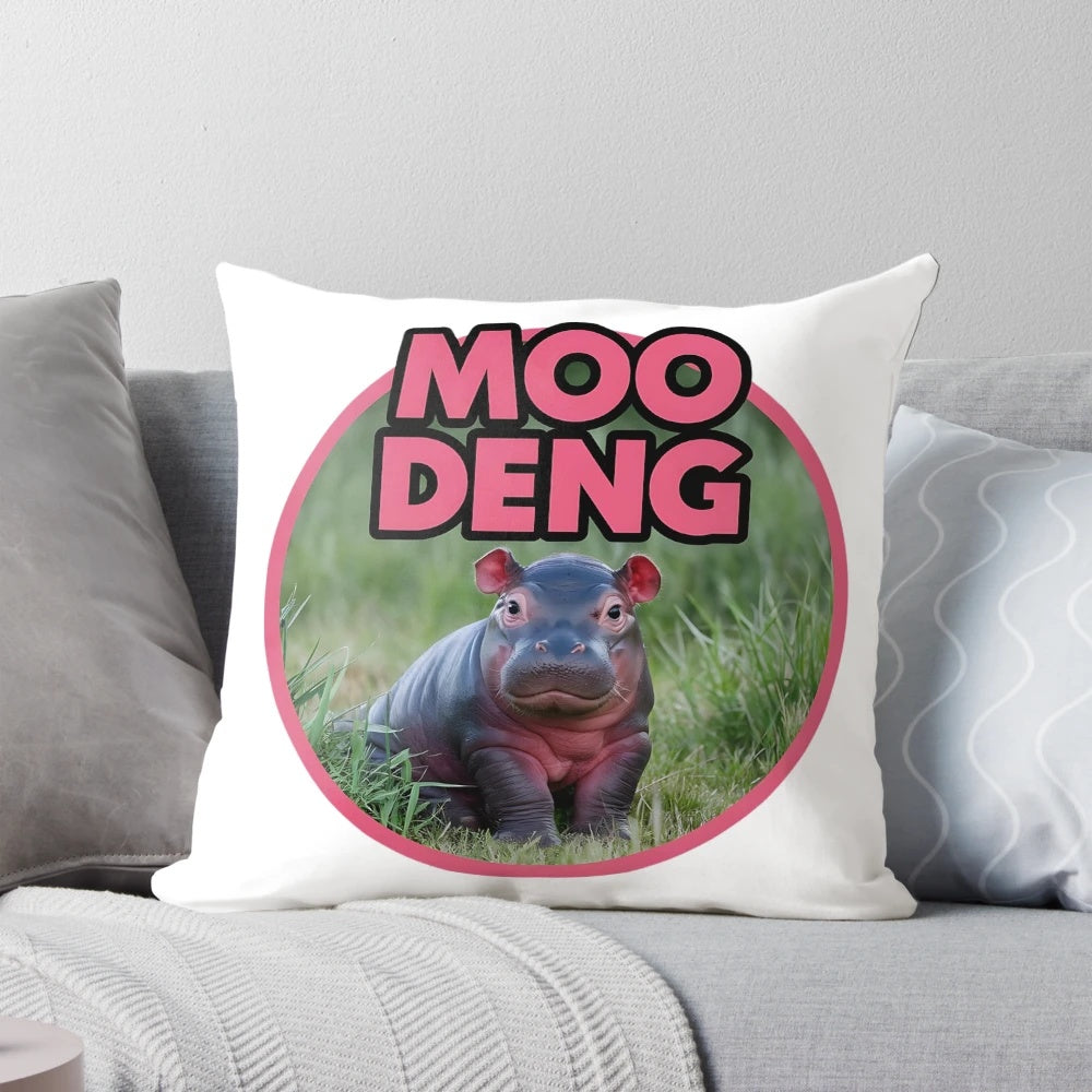 Moo Deng Hippo Pillow, Adorable Baby Hippopotamus Plush