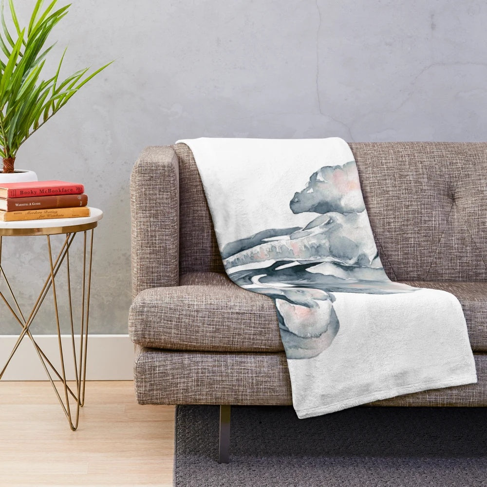 Soft and cozy grey elephant plush blanket featuring a watercolor design of a mother and baby elephant