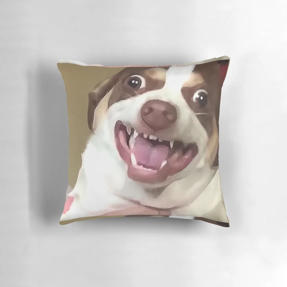 Soft, plush dog-shaped pillow featuring the popular "Mr. Bubz" meme dog
