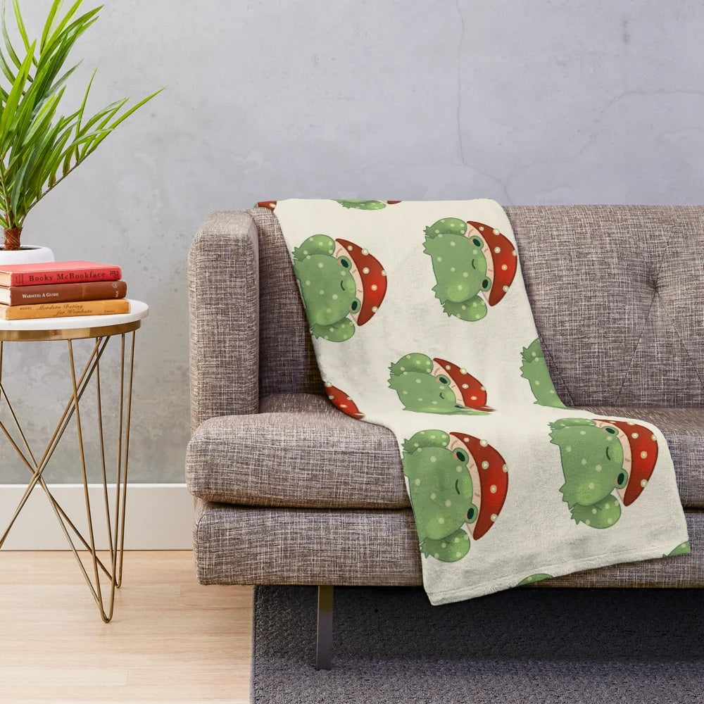 Soft and fluffy mushroom frog plush blanket for cozy cottage core style