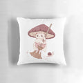 Illustration of a cute mushroom character not wanting to clean the house, with a snail in the background.
