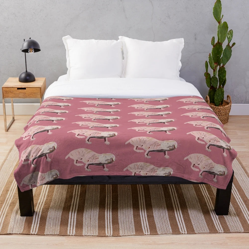 Cozy naked mole rat plush blanket with wildlife illustration