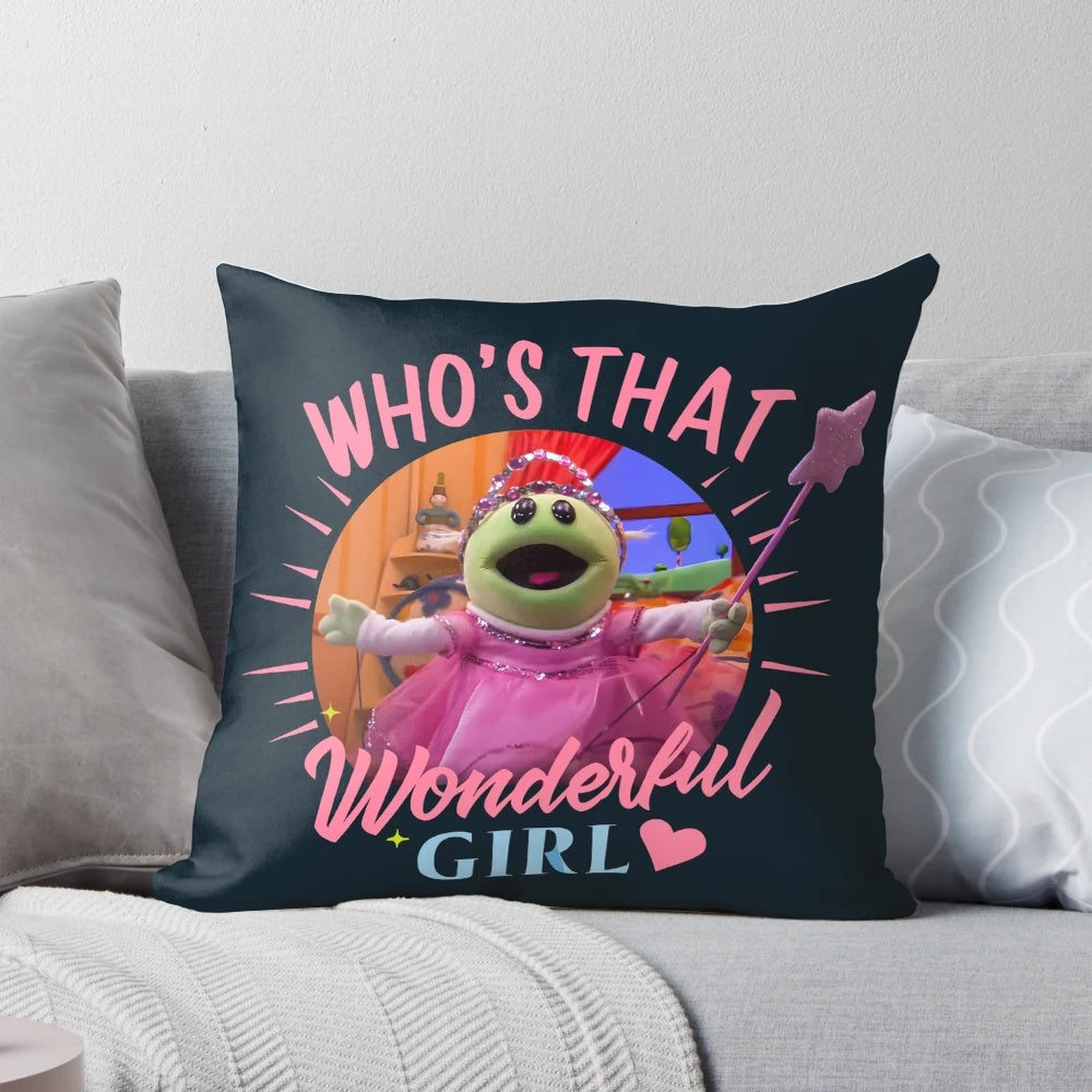 Soft, plush pillow featuring a character from the Canadian kids' show Nanalan, with a cute monster design.