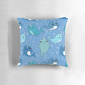 Soft, plush narwhal-patterned pillow with a cute, kawaii design.