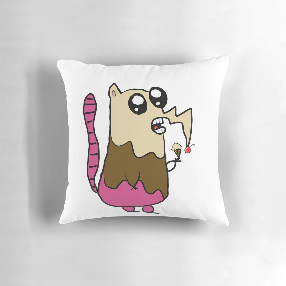 Plush rat-shaped pillow with neapolitan ice cream design for whimsical home accents