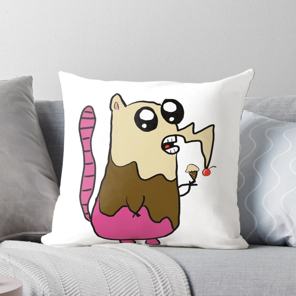 Plush rat-shaped pillow with neapolitan ice cream design for whimsical home accents