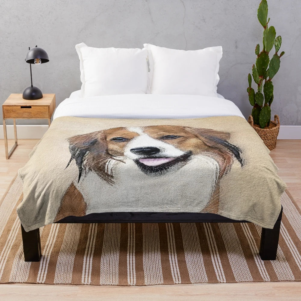 Nederlandse Kooikerhondje dog art painting on a plush blanket