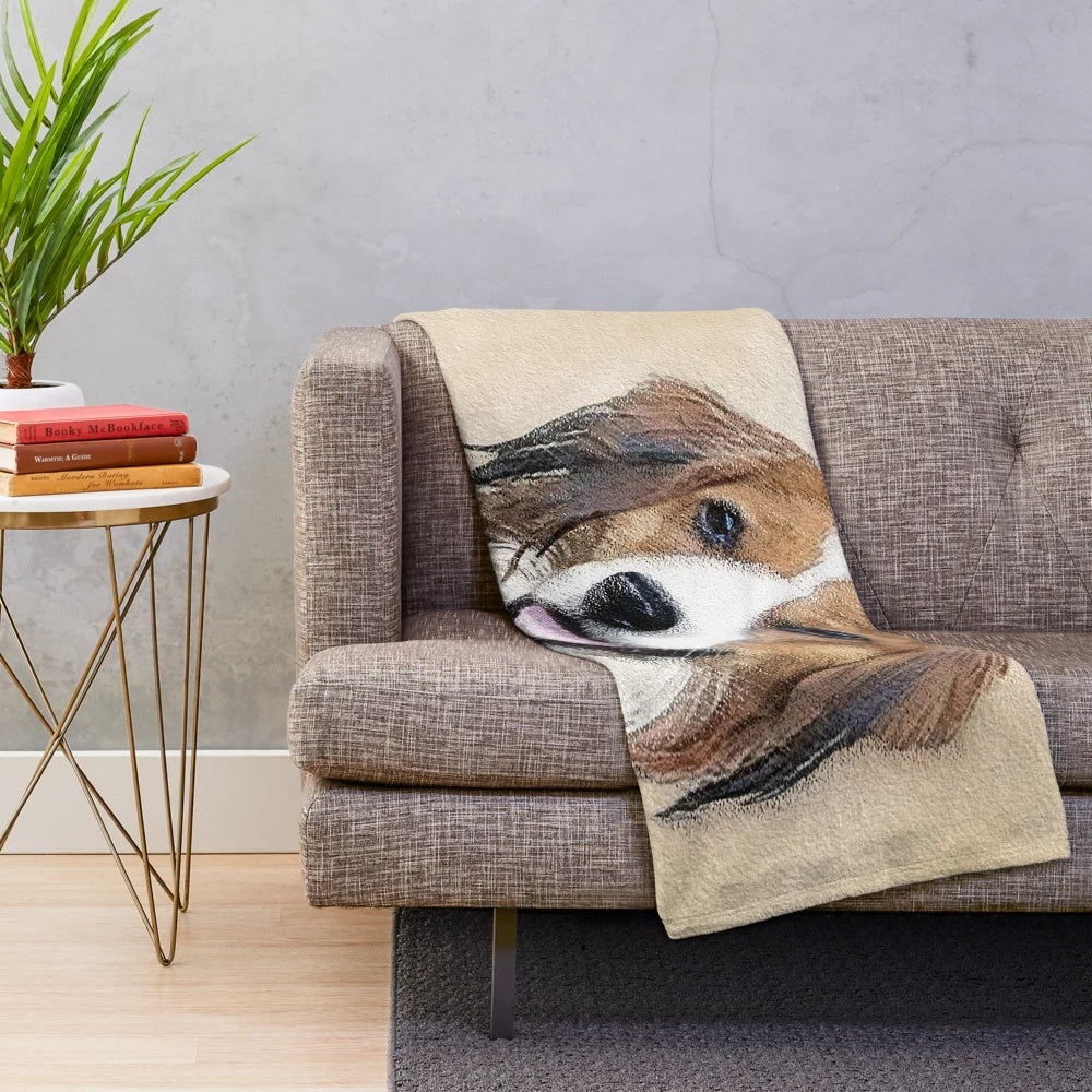 Nederlandse Kooikerhondje dog art painting on a plush blanket
