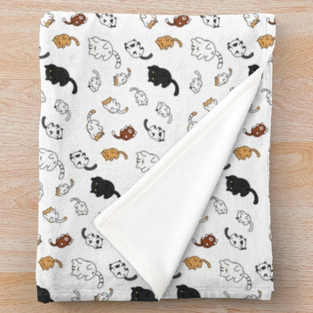 Neko Atsume-inspired plush blanket featuring cute anime-style cats