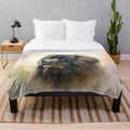 Cute watercolor illustration of a Newfoundland dog printed on a soft, plush blanket