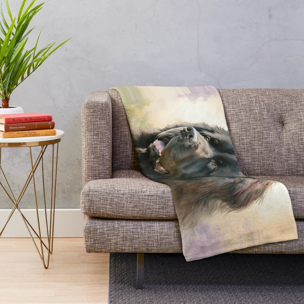 Cute watercolor illustration of a Newfoundland dog printed on a soft, plush blanket