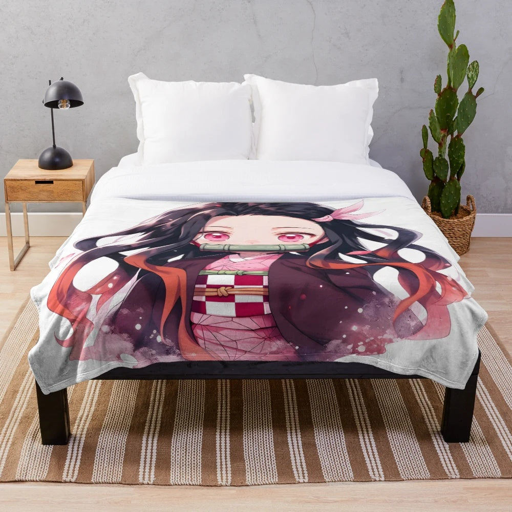 Nezuko inspired chibi anime plush blanket
