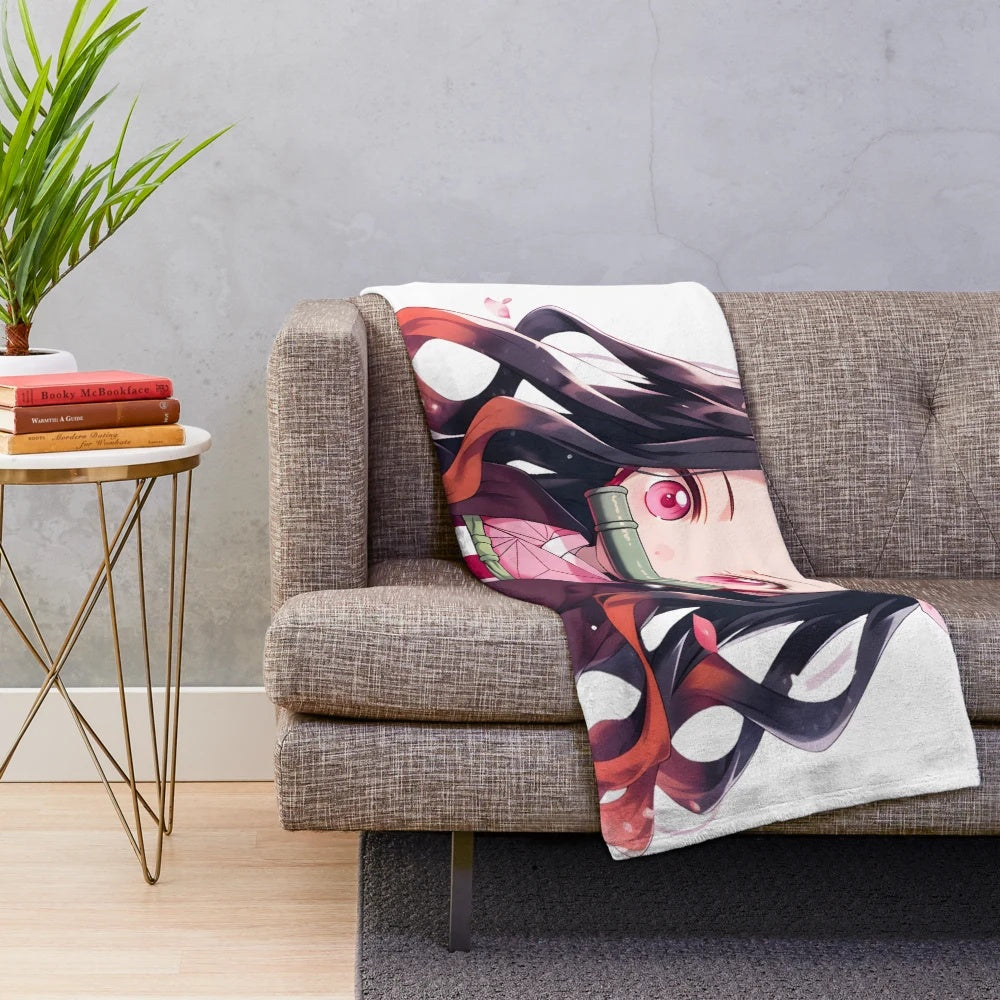 Nezuko inspired chibi anime plush blanket