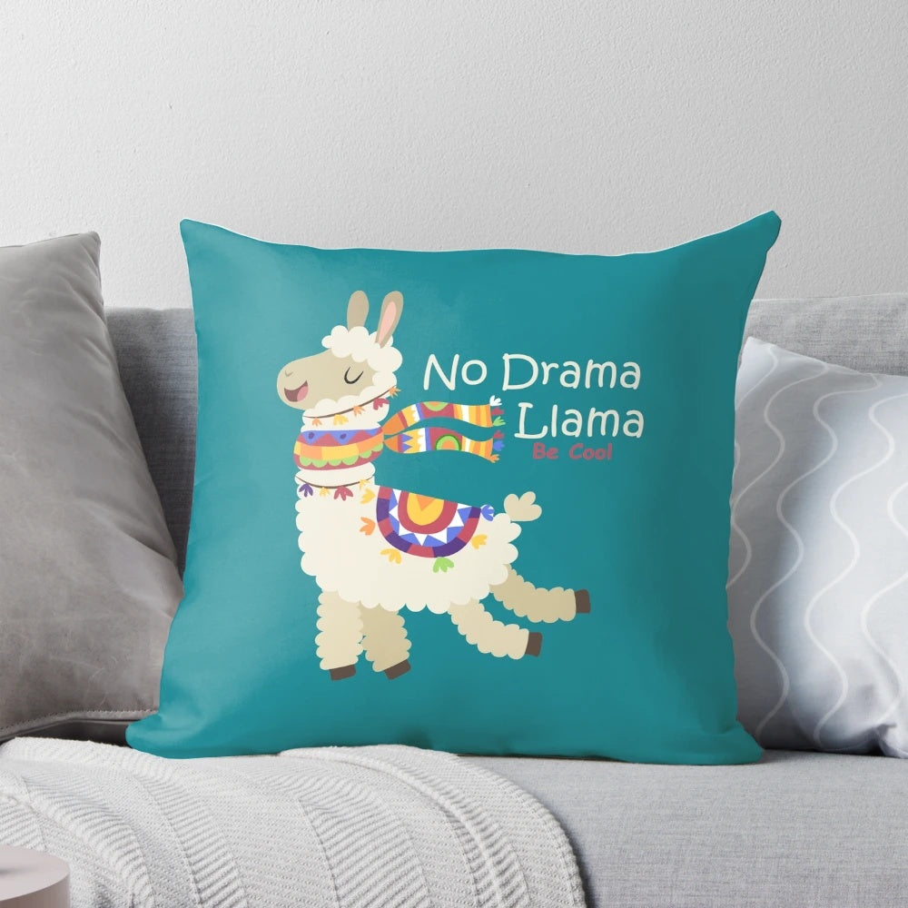 Soft, plush llama-shaped pillow with "No Drama Llama" text
