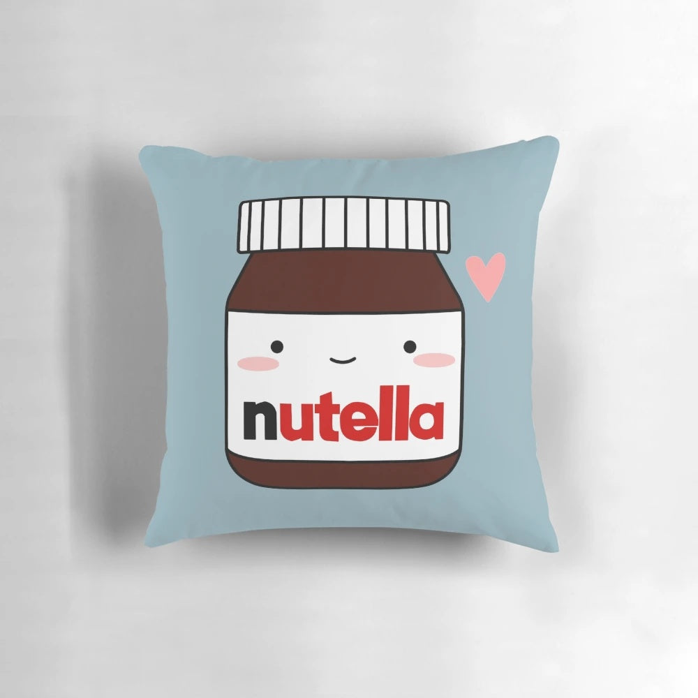 Soft and cuddly Nutella jar-shaped pillow, perfect for snuggling and displaying
