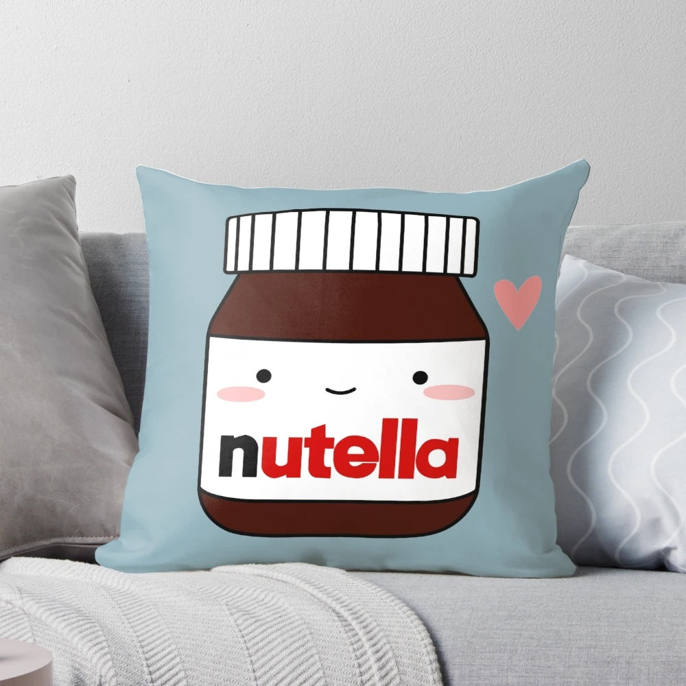 Soft and cuddly Nutella jar-shaped pillow, perfect for snuggling and displaying