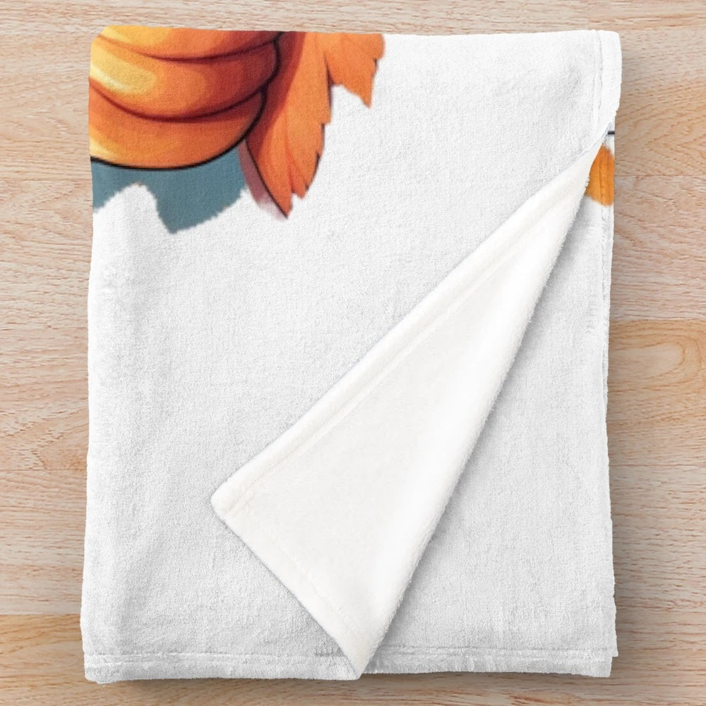 Soft and cozy orange tabby cat plush blanket featuring autumn-themed illustrations