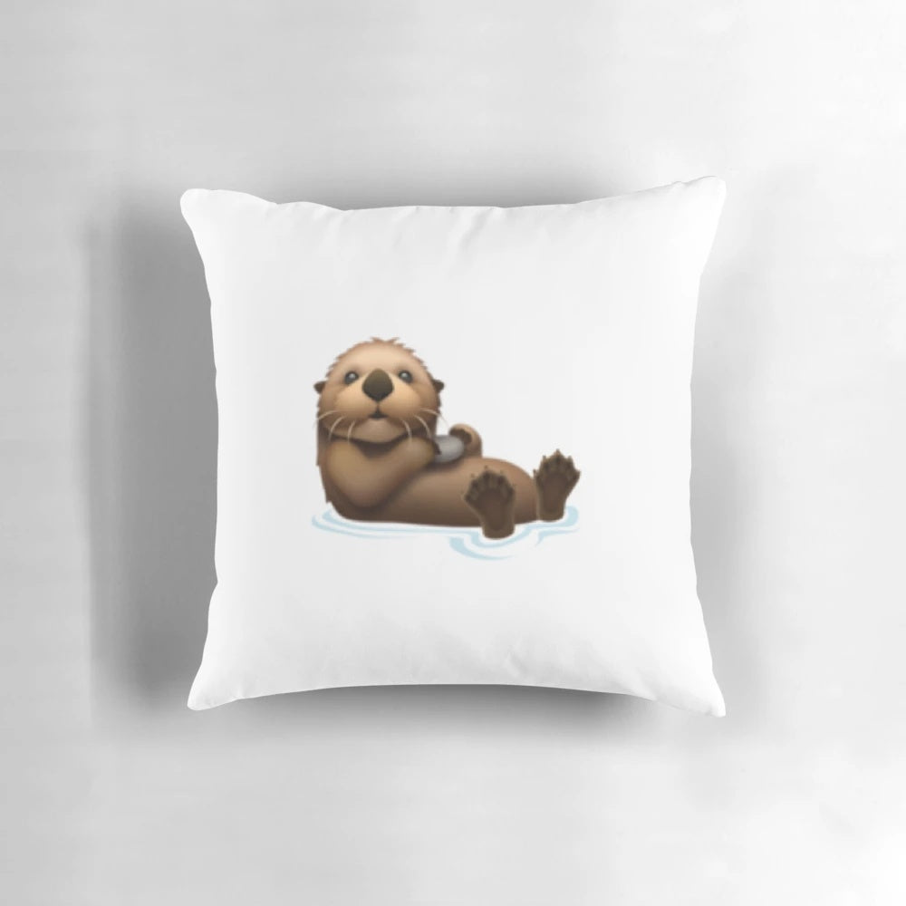Soft, fluffy otter emoji pillow with a cute, smiling otter design