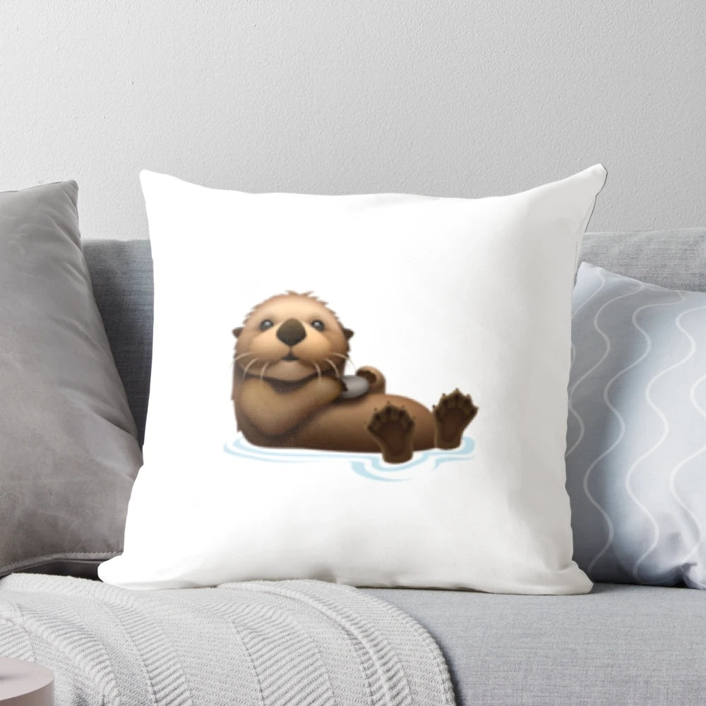 Soft, fluffy otter emoji pillow with a cute, smiling otter design