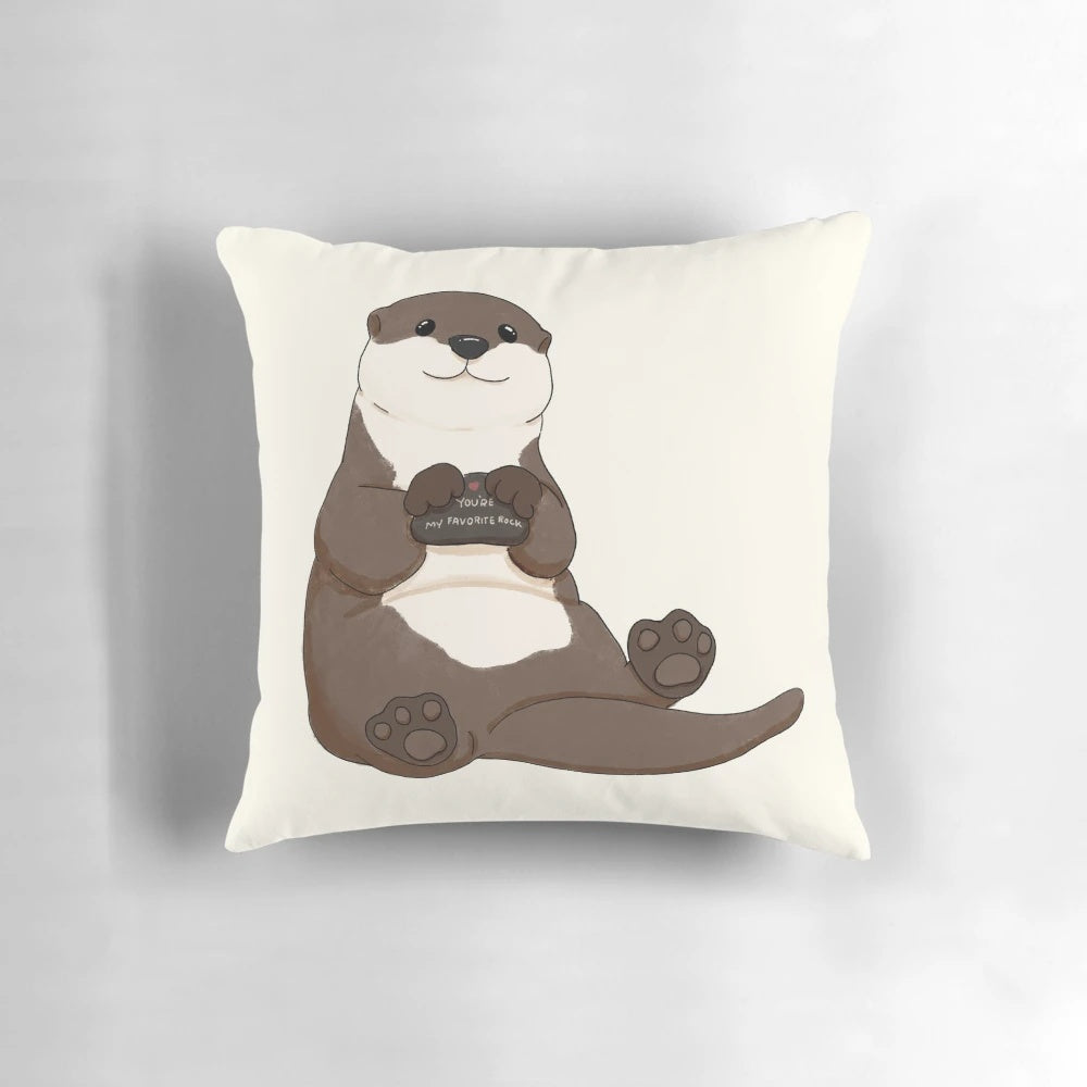 Cute and smiling otter printed on a cozy pillow, perfect for adding a touch of adorable to any space.