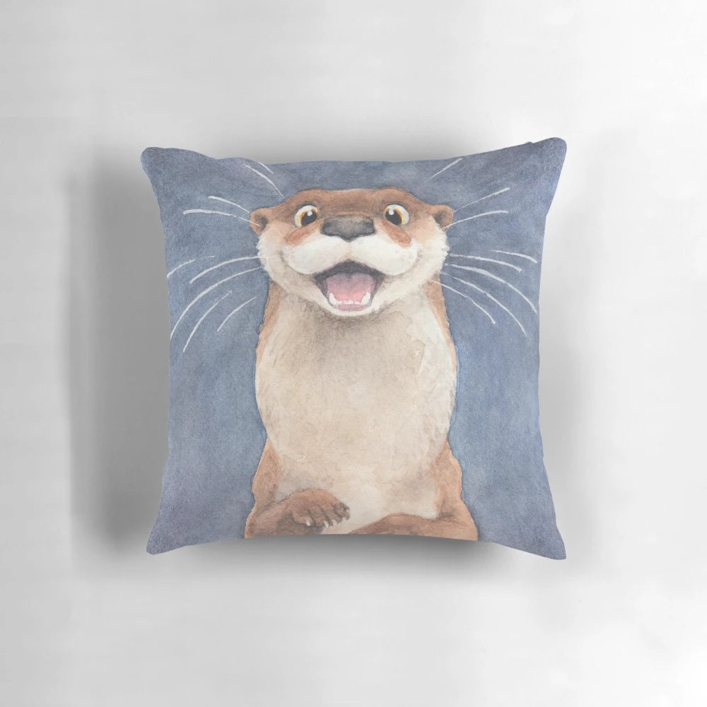 Soft, plush otter-shaped throw pillow with a cute, happy expression