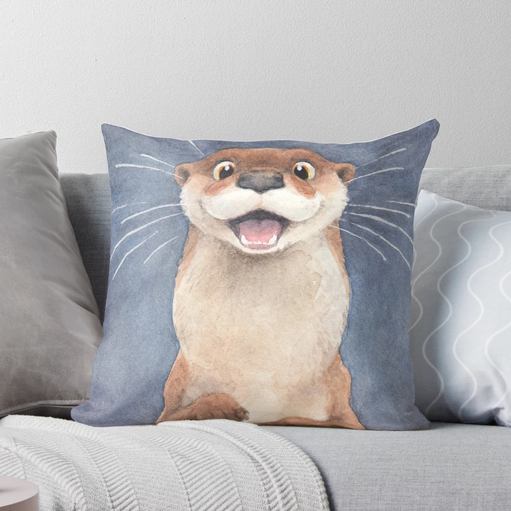 Soft, plush otter-shaped throw pillow with a cute, happy expression