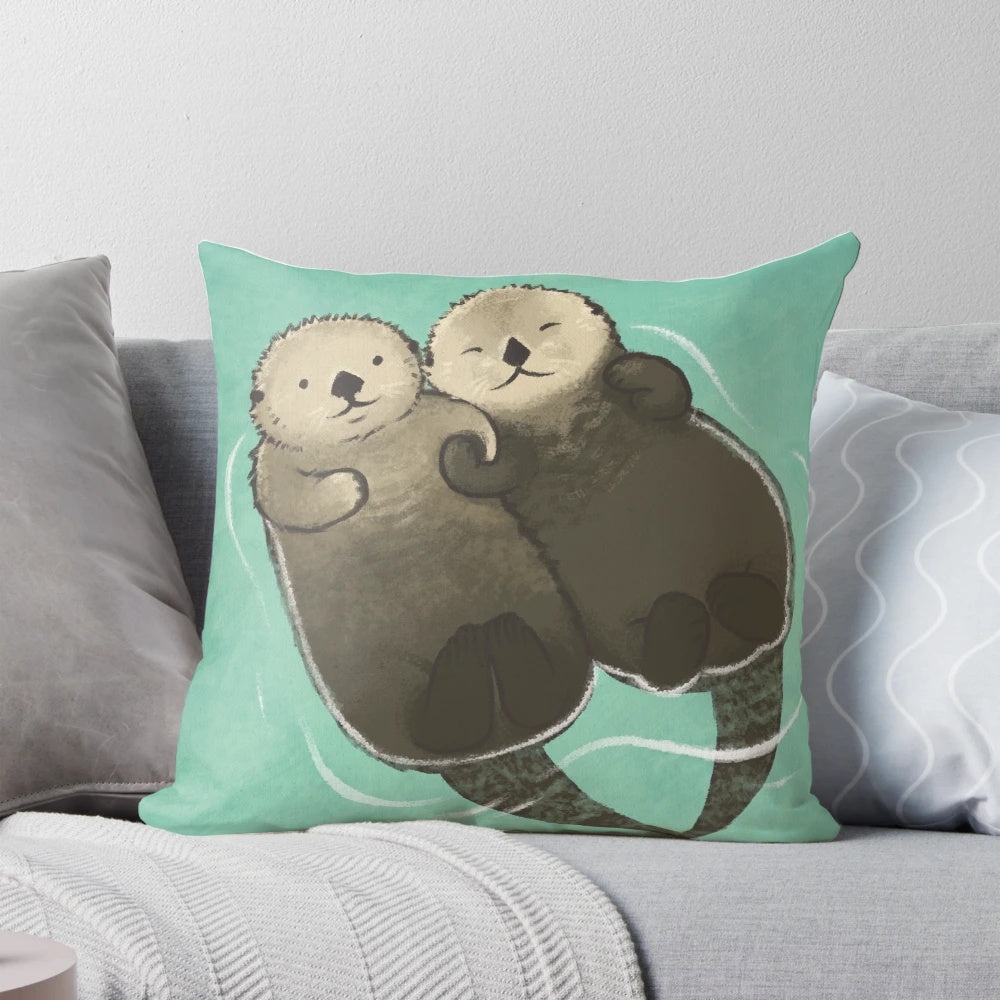 Otters Holding Hands Pillow, Soft and Cuddly Otter Plush