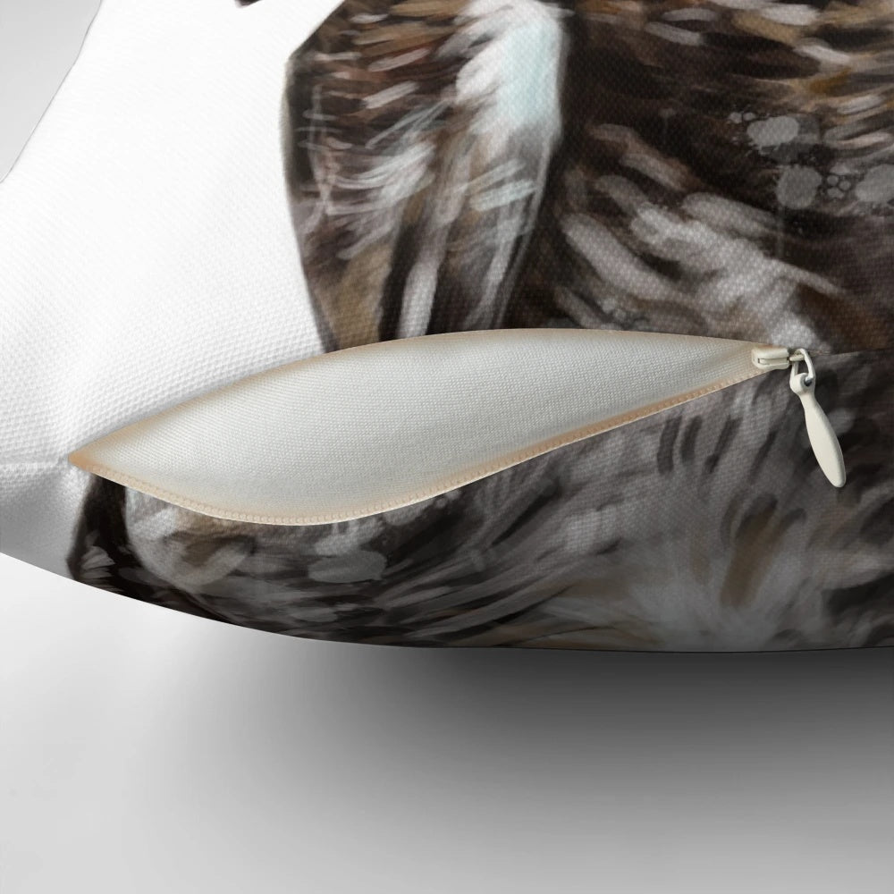Soft, plush owl-shaped pillow in neutral colors for a natural, woodland-inspired look.