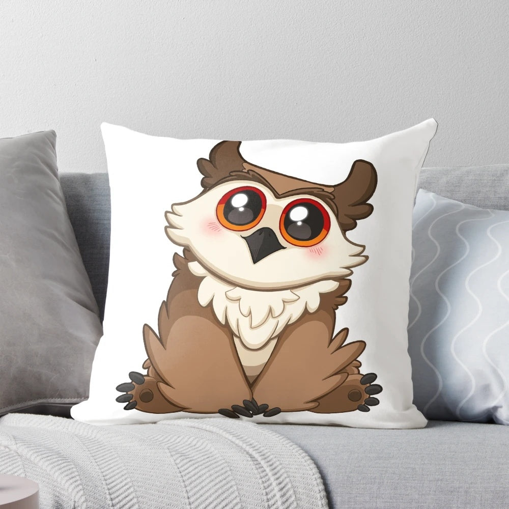 Soft, cuddly pillow in the shape of an adorable owlbear creature from Dungeons and Dragons fantasy world