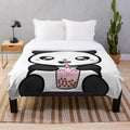 Panda plush blanket with kawaii boba tea design