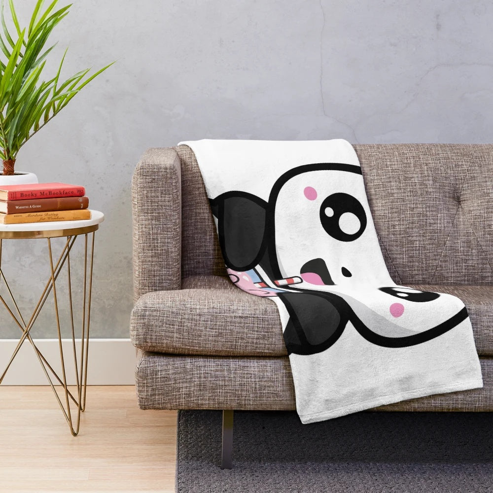 Panda plush blanket with kawaii boba tea design