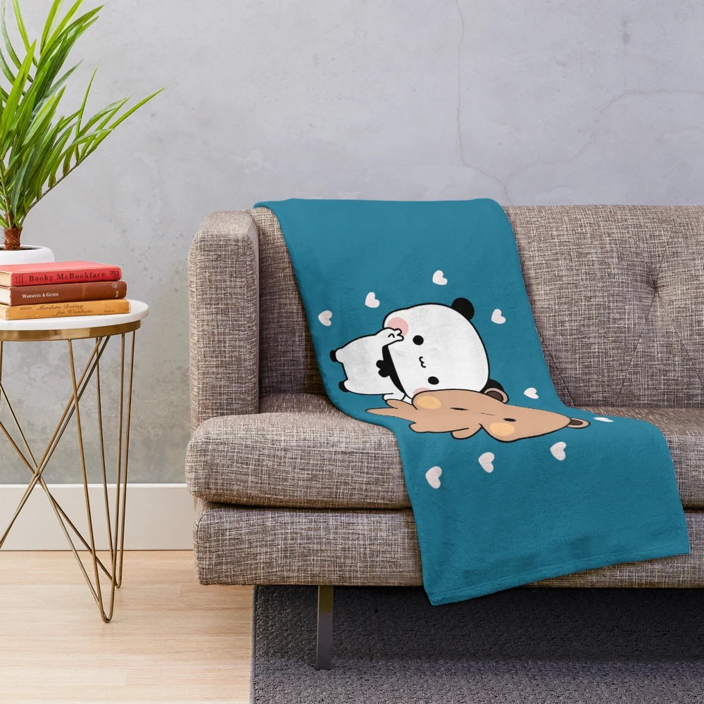 Panda plush blanket with a cute and fluffy panda design
