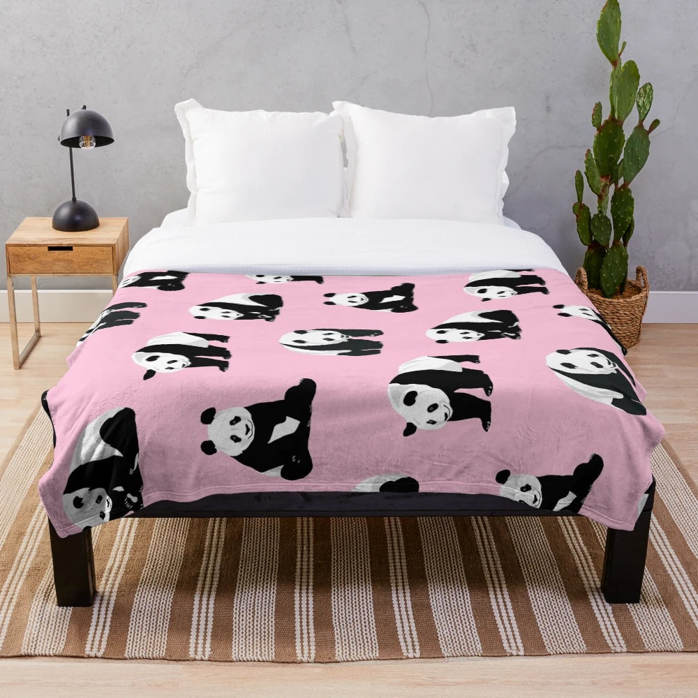 Panda plush blanket with pink background