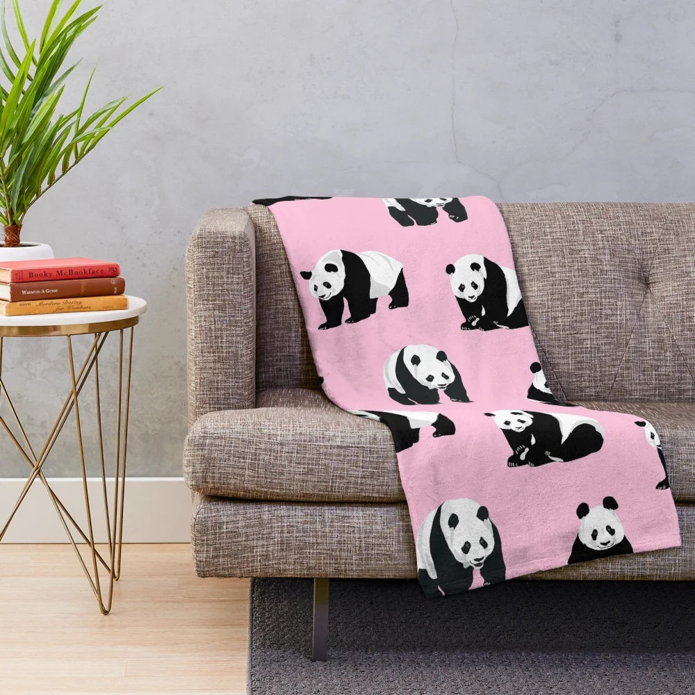Panda plush blanket with pink background