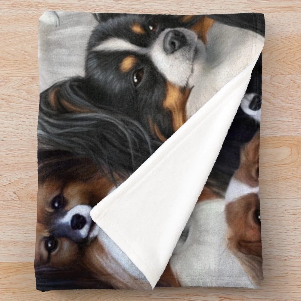 Papillon and Phalene dog collage on a soft, plush blanket
