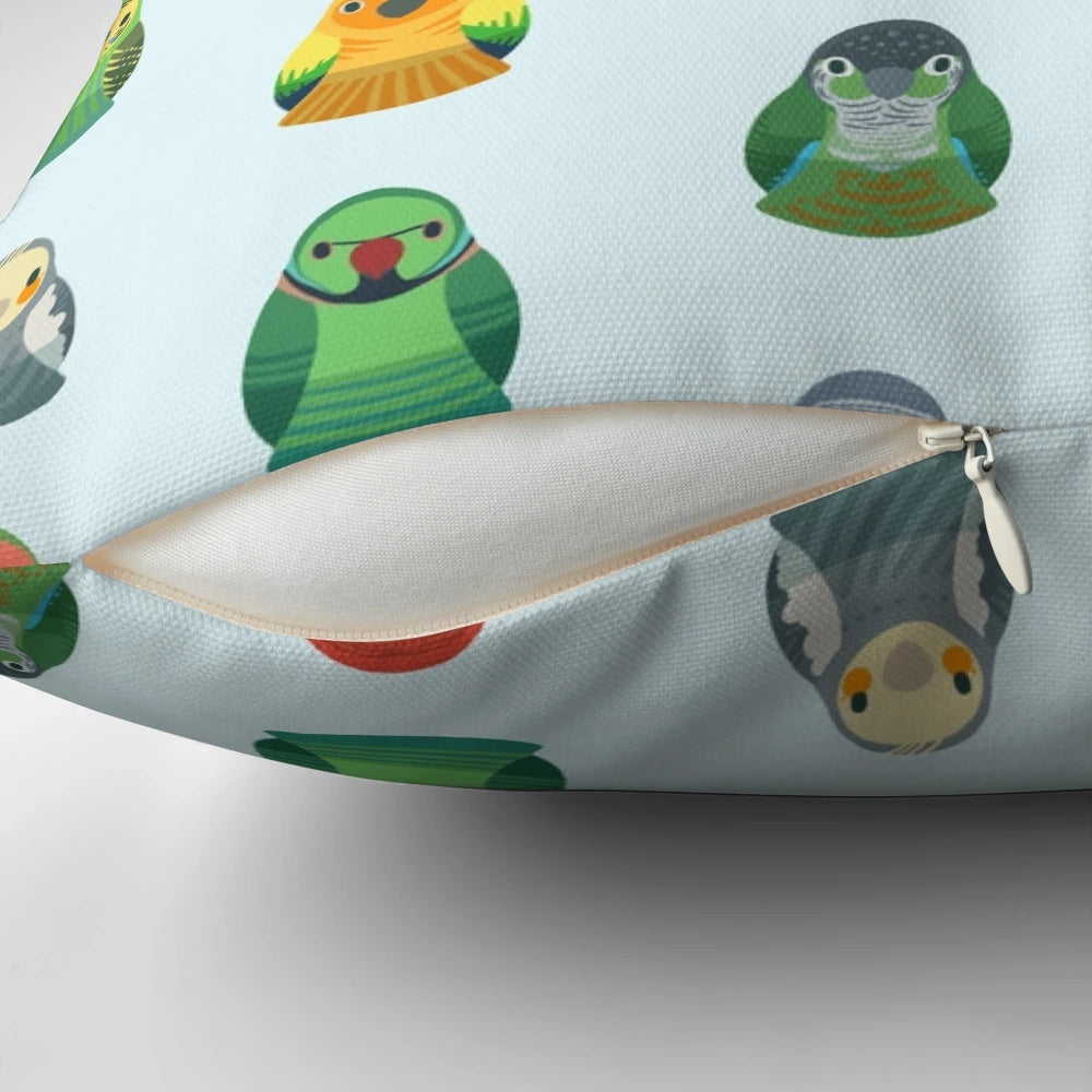 Parrot nesting doll pattern decorative throw pillow with birds and lovebirds