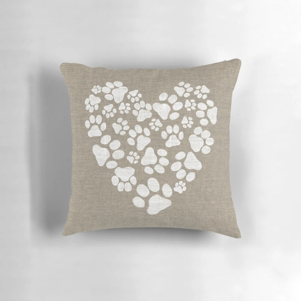 Soft and cozy heart-shaped pillow with adorable dog and cat paw prints
