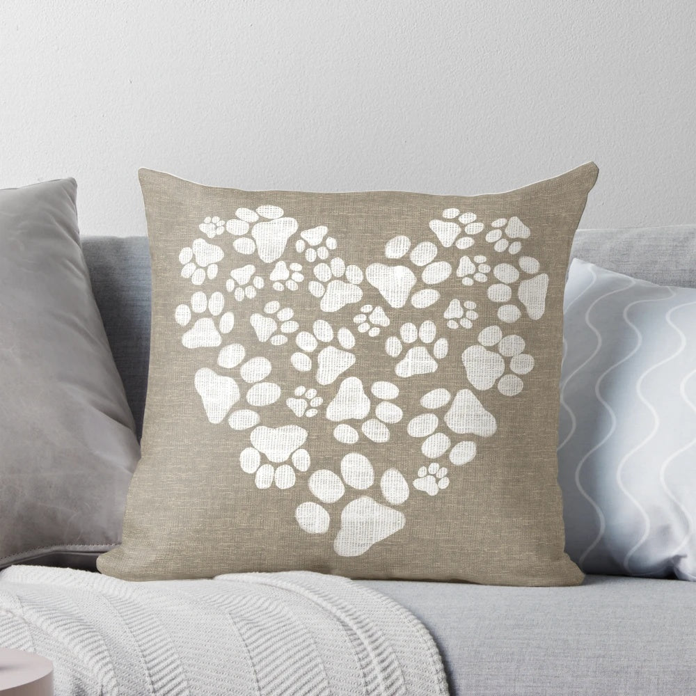 Soft and cozy heart-shaped pillow with adorable dog and cat paw prints