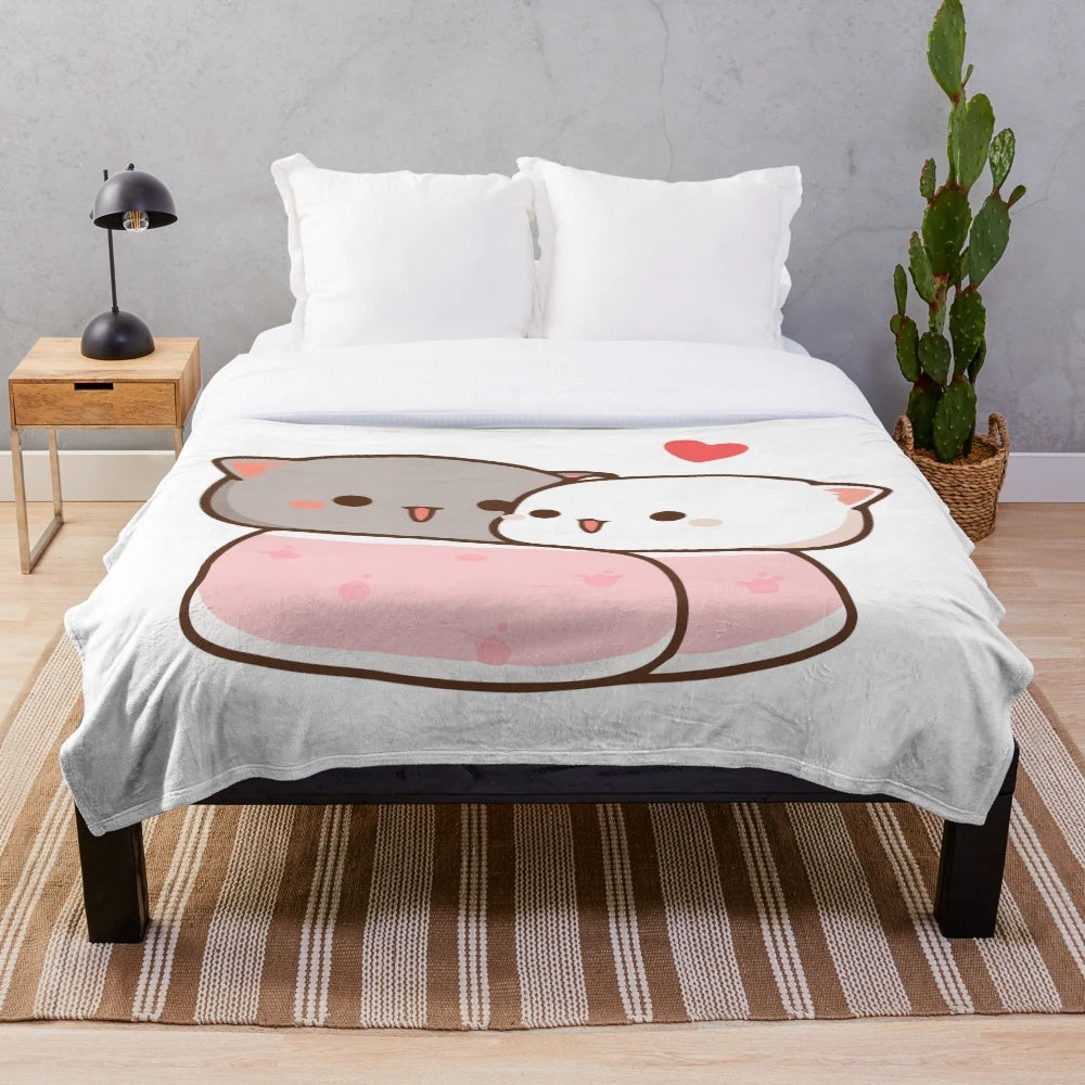 Peach and Goma cat plush blanket