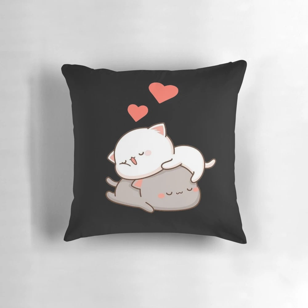 Soft and cuddly peach goma-inspired plush pillow featuring a cute mochi cat design