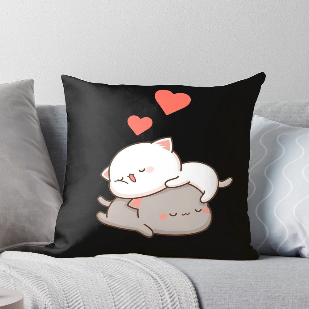 Soft and cuddly peach goma-inspired plush pillow featuring a cute mochi cat design