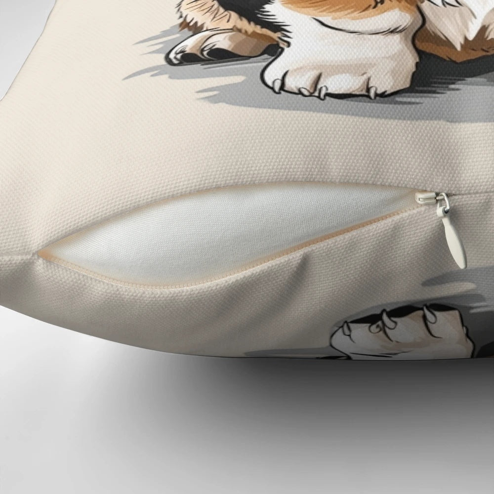 Cute fluffy Pembroke Welsh corgi dog illustration on a soft, cozy pillow