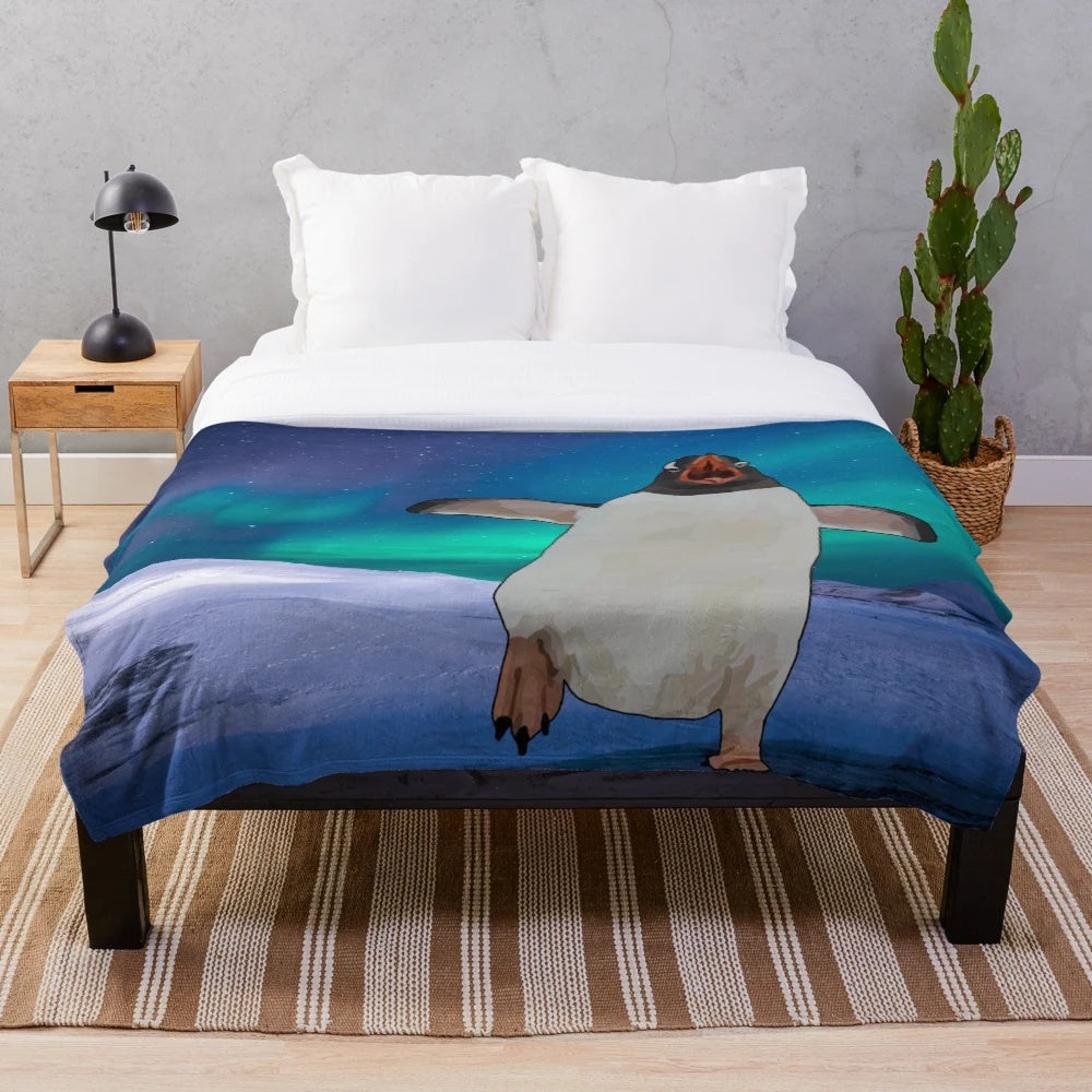 Adorable Gentoo penguin plush blanket