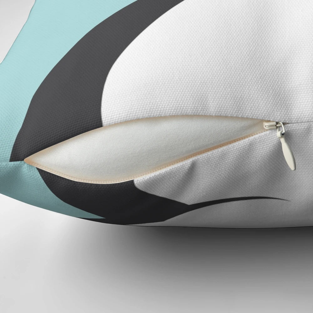 Soft, cuddly penguin plush pillow in teal and white vector art design